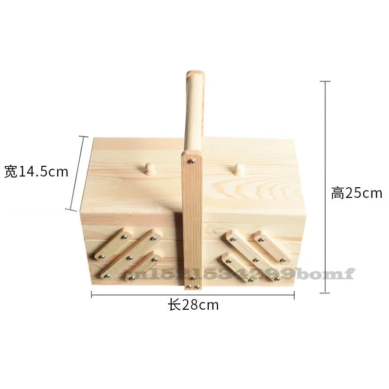 Caja de almacenamiento de costura de madera maciza, organizador multicapa, almacenamiento plegable portátil, solución de clasificación doméstica, diseño conveniente