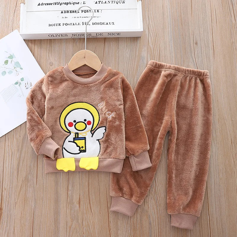 Ropa de otoño e invierno para niños, conjunto de pijamas para bebés, ropa de dormir de lana de Franela gruesa para niños, conjuntos de 2 uds, trajes cálidos para el hogar, ropa para niños