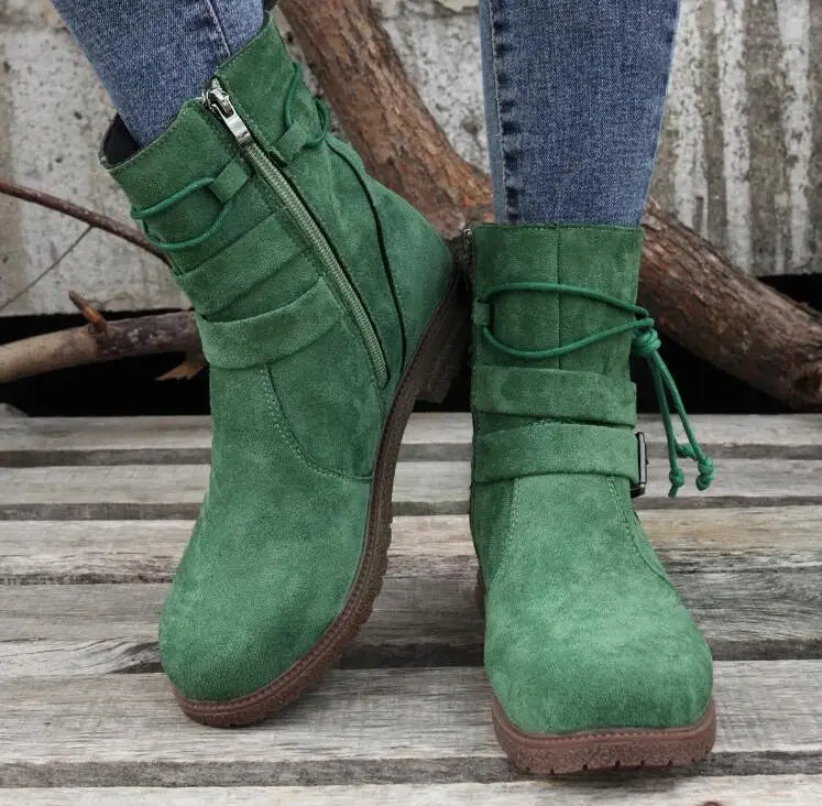 2025 Botas Chelsea para Mujer, Zapatos Retro hasta el tobillo, gamuza, Otoño Invierno, nuevas botas góticas informales para motocicleta, Zapatos de gladiador para caminar para Mujer