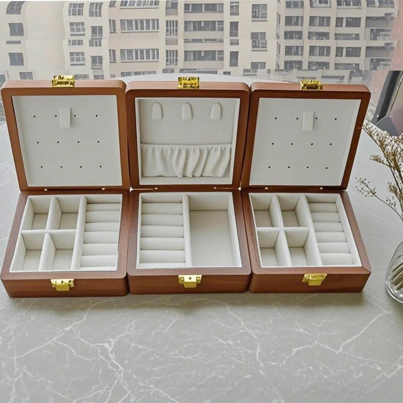 Caja de joyería de madera, pulseras de lujo, anillos, caja expositora, collares, pendientes, escaparate, baratija de mujer, Estuches de almacenamiento de joyería