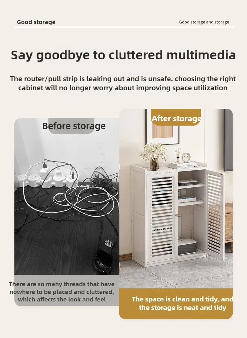 Caja de almacenamiento de enrutador de madera maciza, organizador de gabinete Multimedia, estante multimedia a prueba de polvo, estante de módem WiFi para configuración de electrónica del hogar