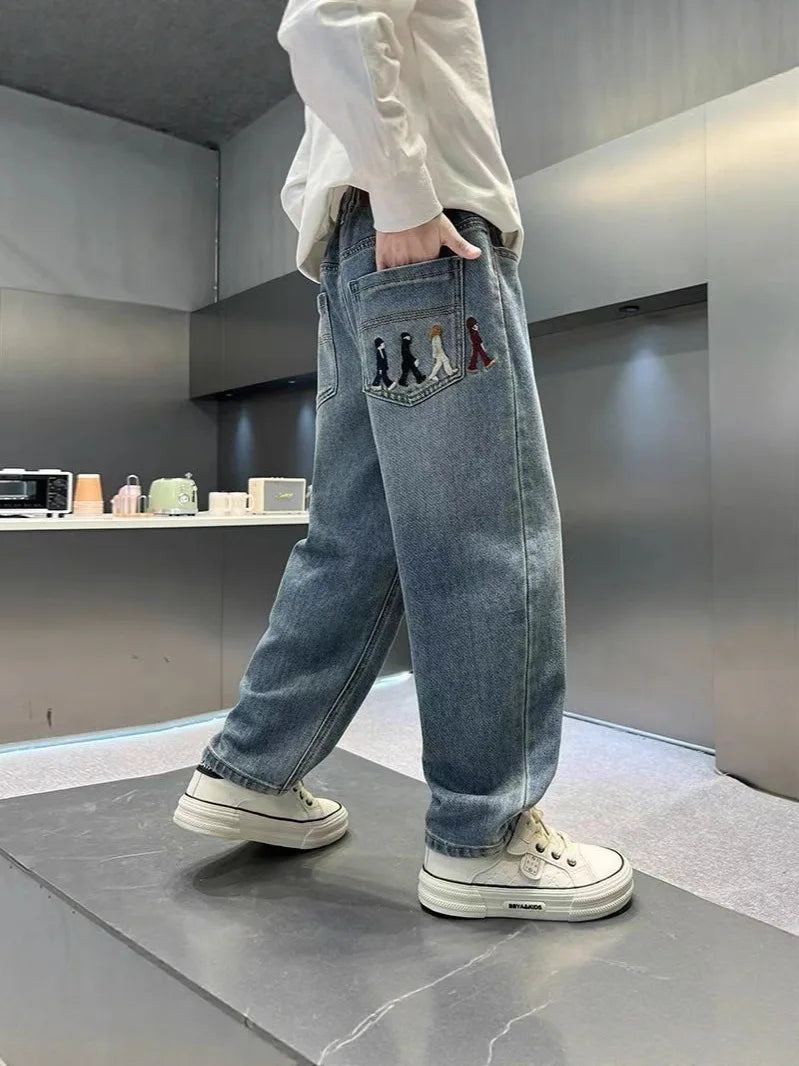 Pantalones vaqueros de Color puro para niños adolescentes, ropa para bebés, pantalones clásicos, ropa vaquera para niños, pantalones largos, pantalones casuales para niños de 4 a 12 años