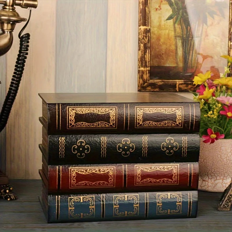 Caja de almacenamiento en forma de libro, estilo Vintage, de madera con tapa, caja de joyería decorativa apilable, organizador de adornos para el hogar y la Oficina, novedad