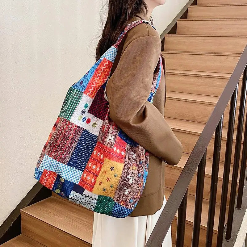 Fanshion-Bolso de retales de estilo étnico, bolso de hombro bohemio, informal, de gran capacidad, para ir al trabajo