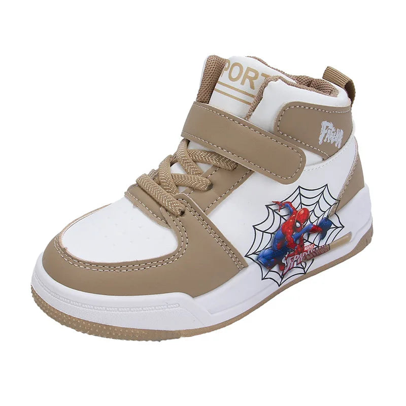 Zapatos informales para niños, zapatillas hasta el tobillo, zapatos de primavera de cuero PU para niños, zapatos antideslizantes con Velcro en negro y azul, talla 26-37