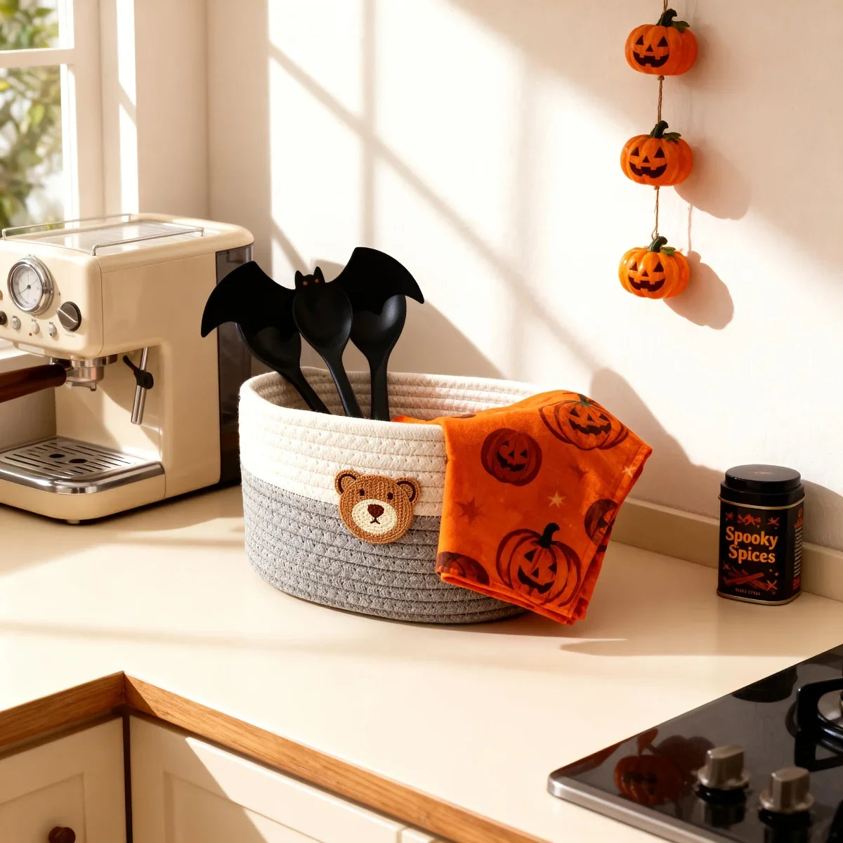 Cesta de almacenamiento de tela con bonito oso, contenedor organizador tejido para juguetes, ropa, hogar, dormitorio, sala de estar, almacenamiento decorativo