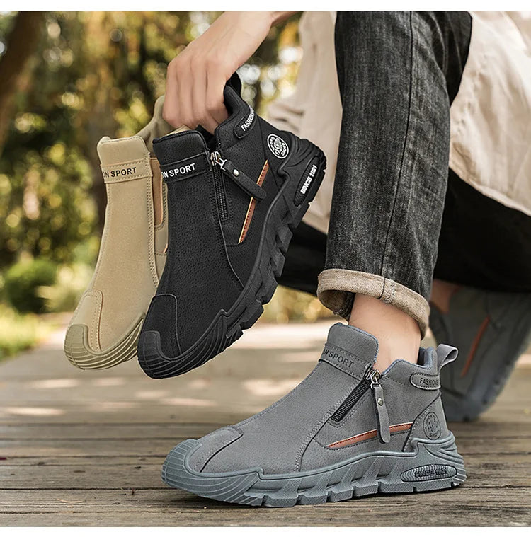 Botas de plataforma de diseñador de moda para hombre, zapatos de trabajo informales con cremallera para exteriores, antideslizantes, resistentes al desgaste, nuevo estilo, 2025