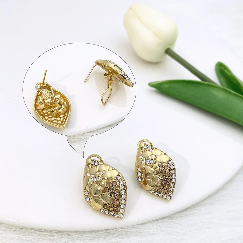 Conjuntos de joyas de calidad para mujer, diseño de lujo, collar de Color dorado, pendientes, anillo, pulsera, regalo de fiesta de boda