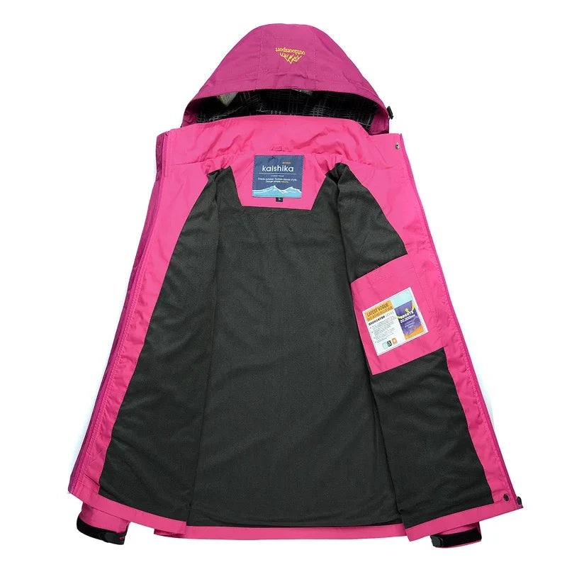 Chaqueta de Trekking para mujer, abrigo de lluvia para senderismo al aire libre, cortavientos impermeable con capucha, Camping, ciclismo, escalada, cálido, otoño