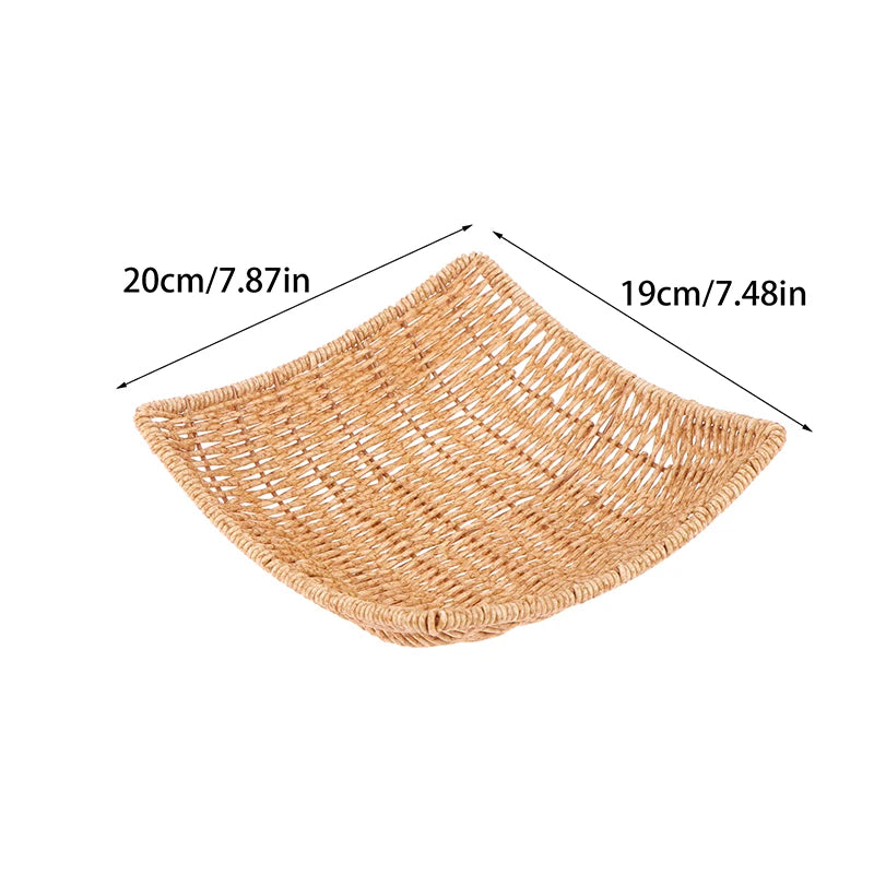 Bandeja de almacenamiento cuadrada ovalada de mimbre para frutas, pan y aperitivos, cesta de exhibición para Bar de café, organizador nórdico de artículos diversos y cosméticos de escritorio
