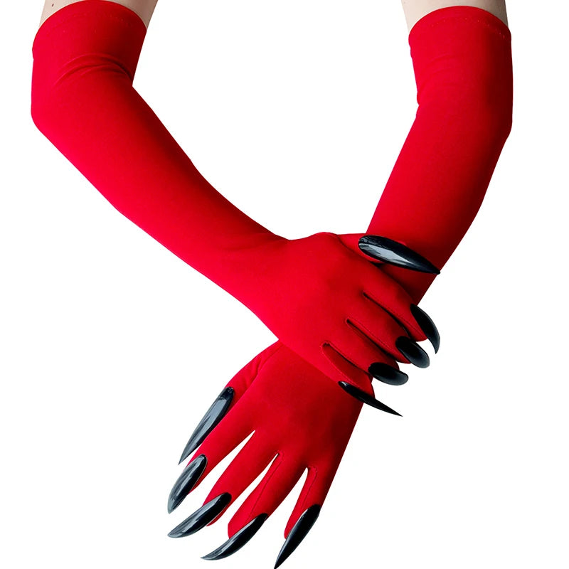 Manoplas elásticas de uñas largas con garra de miedo para mujer, guantes con garras de fantasma del diablo negro para Halloween, disfraz de actuación de Cosplay para fiesta, 43cm