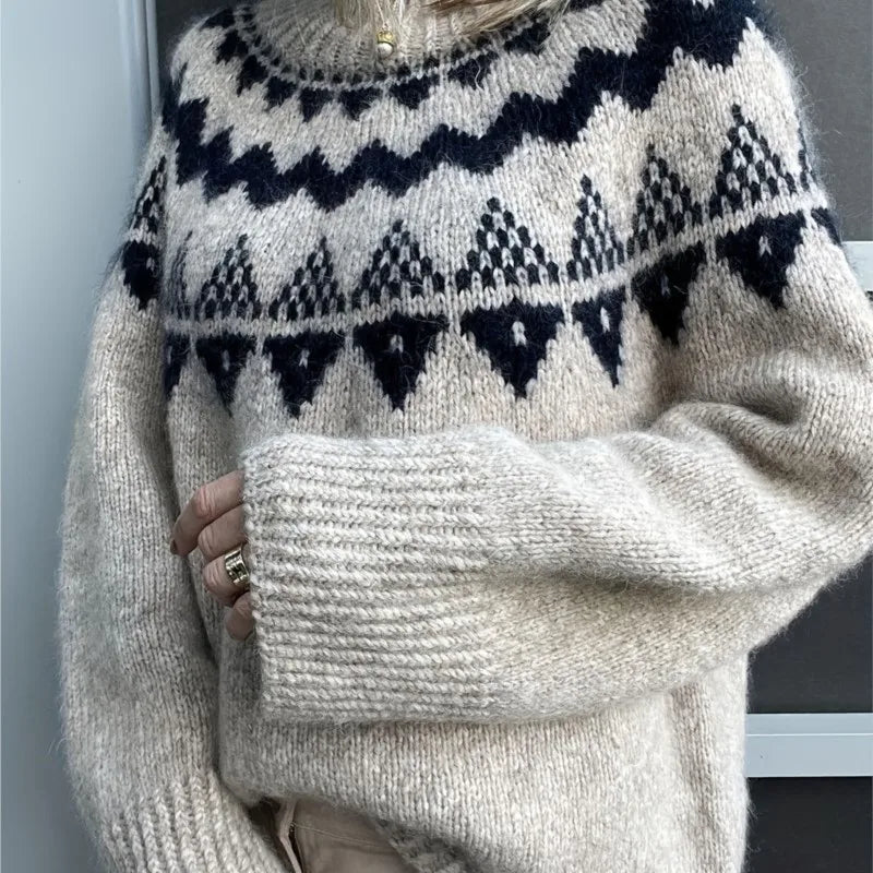 Jersey Invierno Mujer 2025-2026 Jersey nuevo Otoño e Invierno versátil cuello alto patrón de moda Retro suéter perezoso