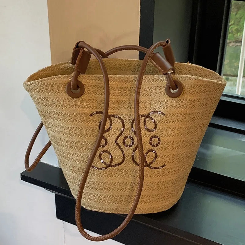 Bolso de hombro Retro a la moda, bolso de mano para mujer, bolso de diseñador de marca de lujo, bandolera de hombro de paja para mujer, bolsos de playa elegantes para mujer