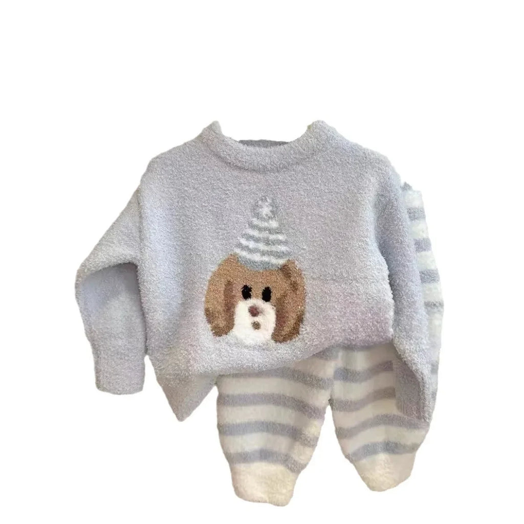 Pijamas de otoño e invierno para niños, traje grueso de dos piezas de terciopelo Coral para niñas y niños, 2024