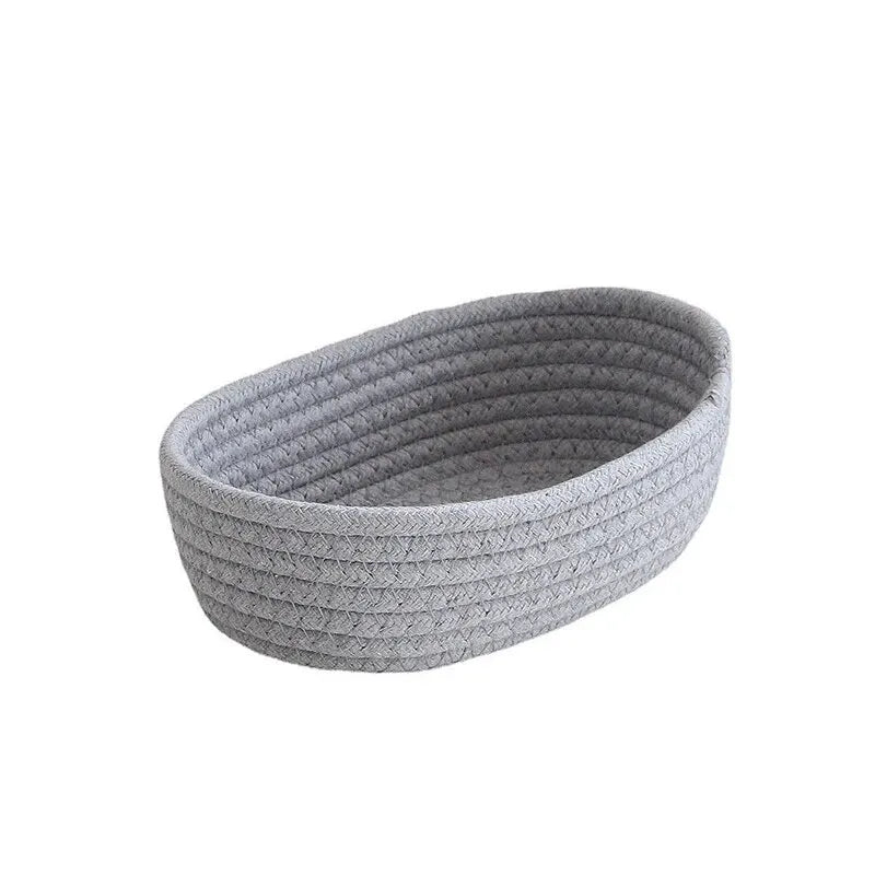 Cesta de almacenamiento varios de escritorio tejida de algodón gris para cosméticos, aperitivos, cesta de almacenamiento tejida a mano para ropa en forma de barco S
