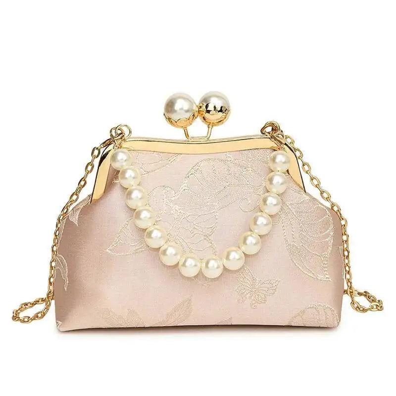Bolso de mano bordado de estilo bohemio para mujer, bolsos de hombro con patrón floral, elegante bolso con correa de cadena y asa de metal, cartera de regalo