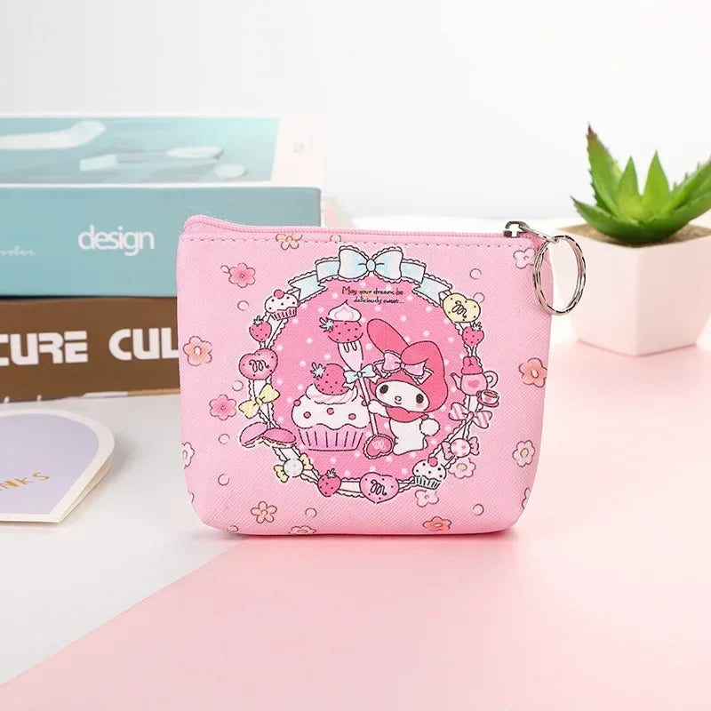 Monedero de Hello Kitty, monederos con dibujos de animales, melodía de PU, bonito bolso tipo billetera, llaveros, bolsa de almacenamiento, Mini bolsa Sanrio Kuromi Kawaii
