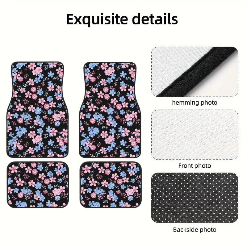 Alfombrillas para el suelo del coche con estampado Floral, bonitas alfombras para el suelo del asiento trasero delantero con flores, juego completo de accesorios para Interior de coche, regalo de decoración