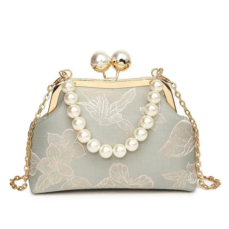 Bolso de mano bordado de estilo bohemio para mujer, bolsos de hombro con patrón floral, elegante bolso con correa de cadena y asa de metal, cartera de regalo