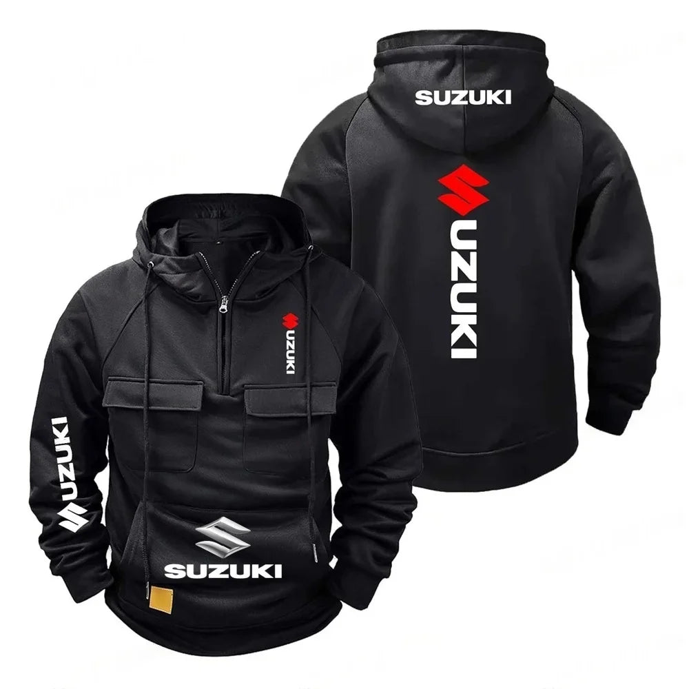 Chaqueta holgada con capucha retro Suzuki para hombre y mujer, sudadera con capucha de felpa con múltiples bolsillos, camisa informal de moda para exteriores