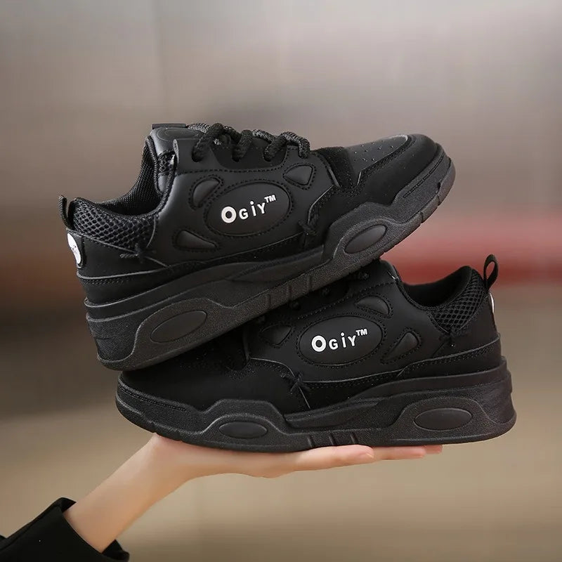 Zapatillas de deporte gruesas para hombre, zapatos de suela suave para correr, informales, de cuero de microfibra, transpirables, con plataforma aumentada de altura