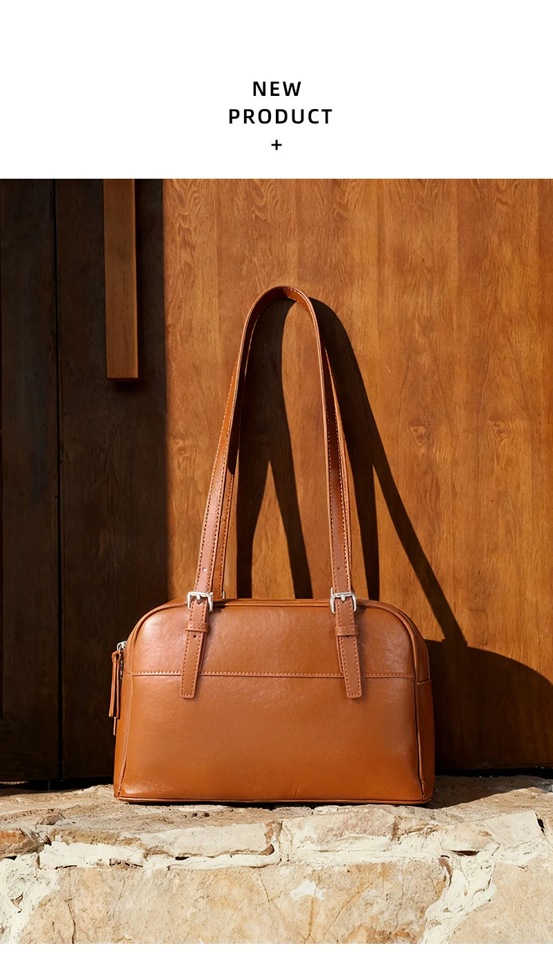 Bolso de Mano para Mujer 2025, Nuevo Bolso Boston, Bolso Bowling, Bolso de Hombro de Cuero Genuino, Bolso de Mujer