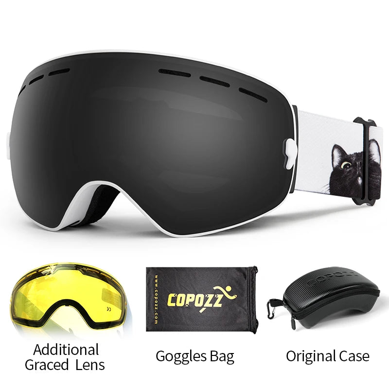 Marca COPOZZ, gafas de esquí profesionales, lentes de doble capa, antiniebla UV400, gafas de esquí grandes, esquí, Snowboard, hombres y mujeres, gafas de nieve