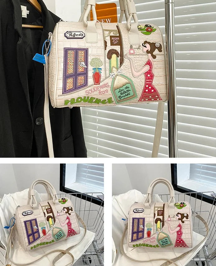 Bolso de mujer tridimensional bordado europeo y americano nuevo bolso Boston de hombro de gran capacidad bolso cruzado de moda