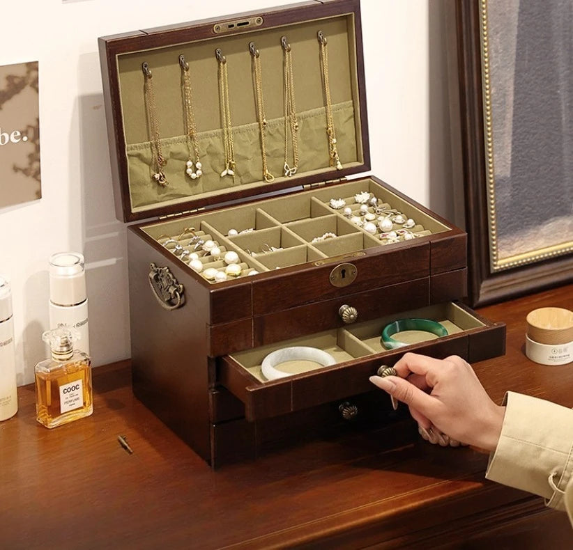 Caja de almacenamiento de joyería de madera de nogal, cajas de mano para pulseras y pendientes, estuche de exposición para collares, organizador grande, Estuches para joyería