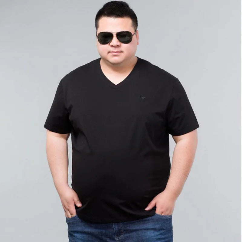 Camiseta grande para hombre talla grande 8XL 9XL 10XL 11XL 12XL manga corta cuello en V suelta Casual negro gris blanco