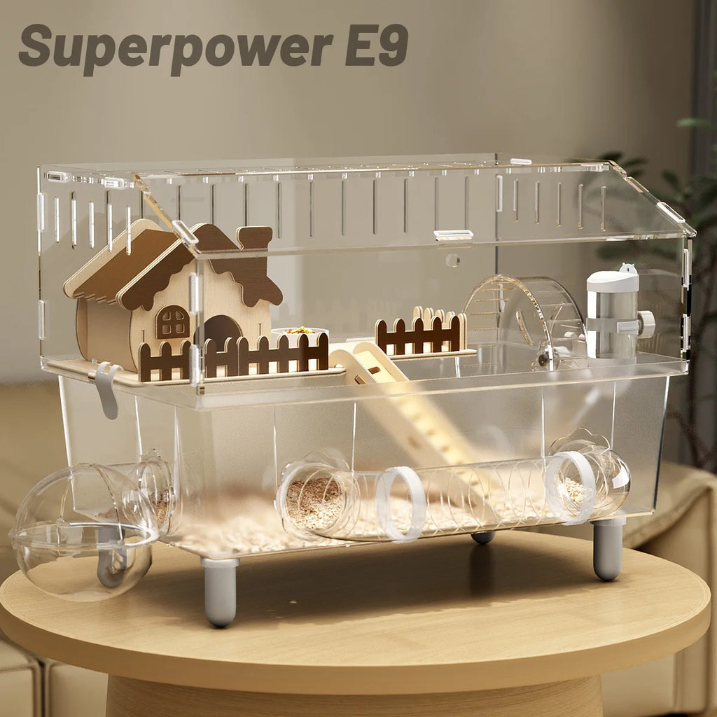 Jaula para hámster, jaula de oso dorado, nido de invierno, fácil de limpiar, villa de lujo acrílica, casa especial cálida para invierno