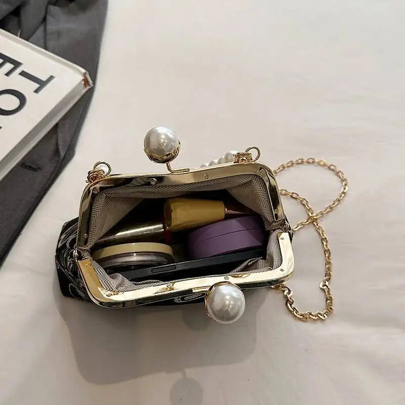 Bolso de mano bordado de estilo bohemio para mujer, bolsos de hombro con patrón floral, elegante bolso con correa de cadena y asa de metal, cartera de regalo