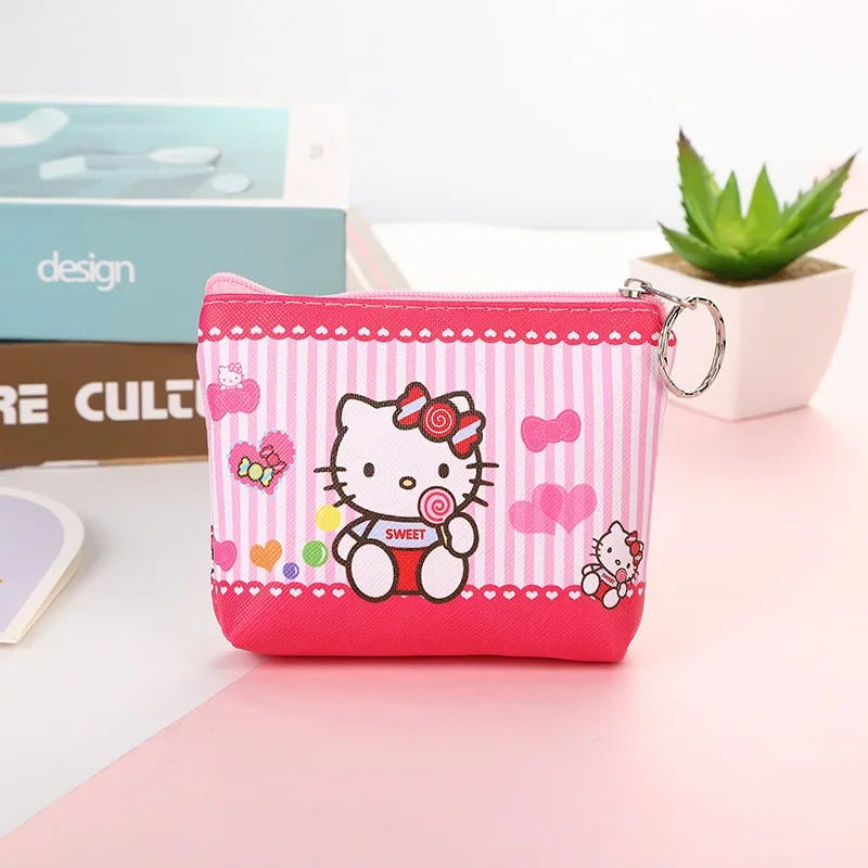 Monedero de Hello Kitty, monederos con dibujos de animales, melodía de PU, bonito bolso tipo billetera, llaveros, bolsa de almacenamiento, Mini bolsa Sanrio Kuromi Kawaii