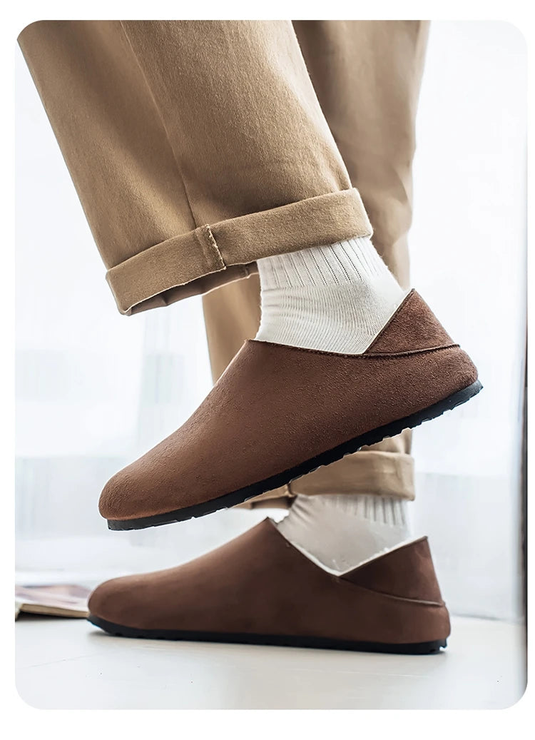 2025 zuecos de moda, zapatillas para hombre, zapatillas planas informales para exteriores, cómodas zapatillas de gamuza de suela gruesa, zapatos de playa antideslizantes para mujer