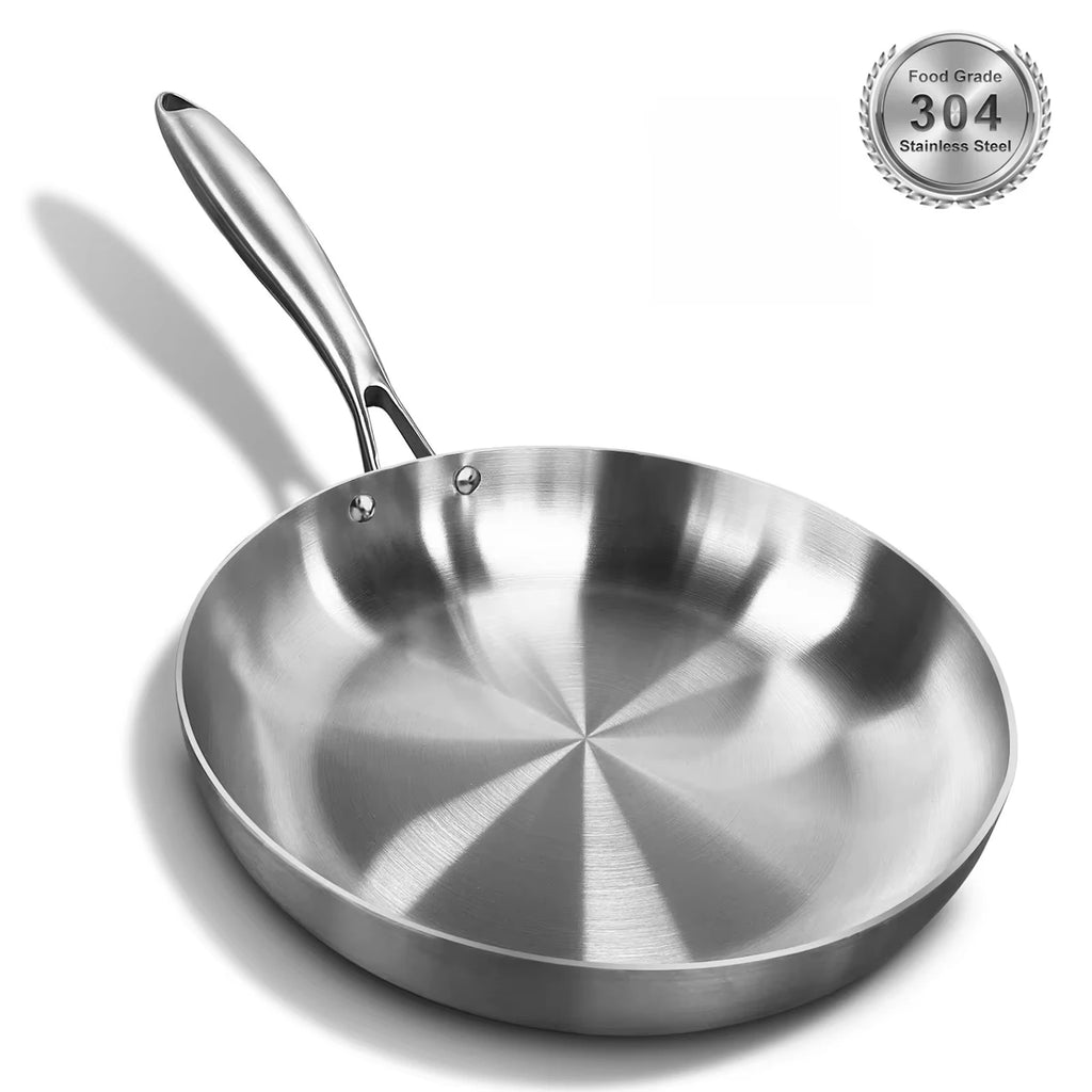 Sartén de acero inoxidable 304, sartén antiadherente, olla para carne frita, utensilios de cocina sin recubrimiento para estufa de Gas y cocina de inducción