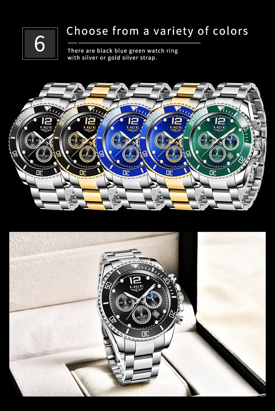 Reloj Masculino LIGE, nuevo reloj de cuarzo militar para hombre, relojes impermeables de lujo a la moda, cronógrafo con fecha de negocios para hombre