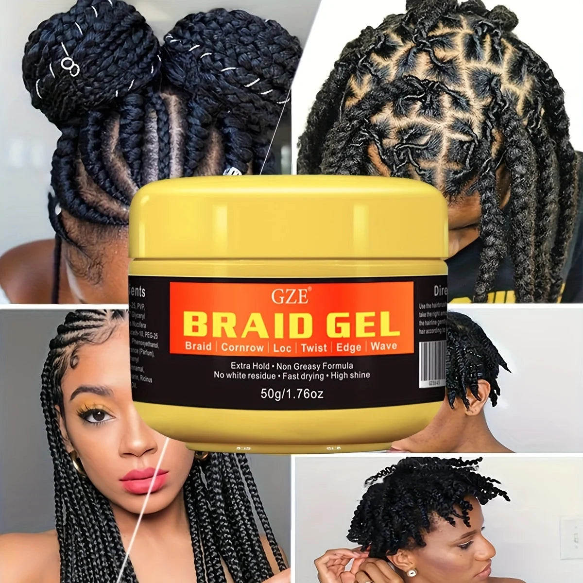 GZE Gel trenzado Stronghold para trenzas y giros perfectamente con estilo: fórmula duradera y que no se hunde, ideal para cabello natural