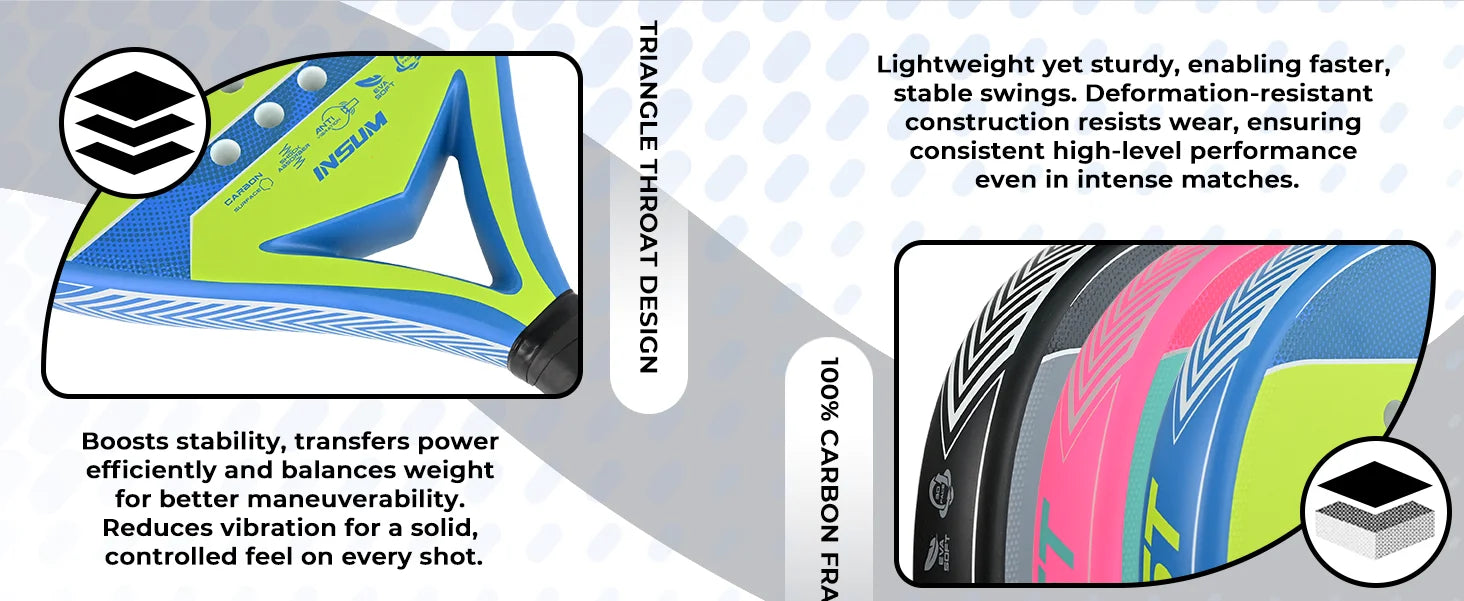 Raquetas de tenis Padel con núcleo de espuma flexible con memoria EVA y superficie de microtextura mate 3D para equipos deportivos de rendimiento mejorado