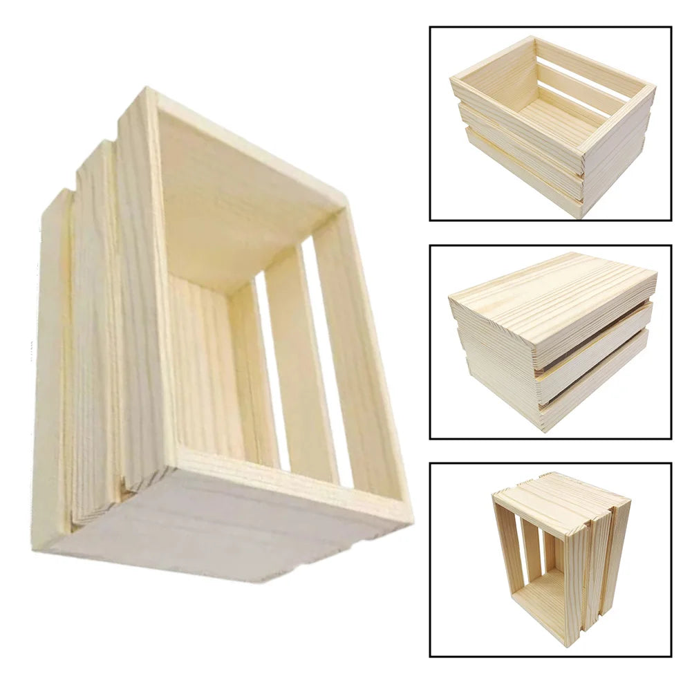 Caja de almacenamiento de madera, organizador de cosméticos y frutas, Mini cesta de madera de escritorio, modelo de cesta de almacenamiento de madera de pino, cesta de almacenamiento en miniatura