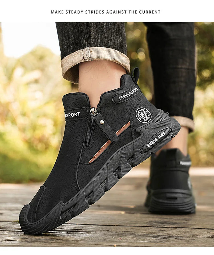 Botas de plataforma de diseñador de moda para hombre, zapatos de trabajo informales con cremallera para exteriores, antideslizantes, resistentes al desgaste, nuevo estilo, 2025