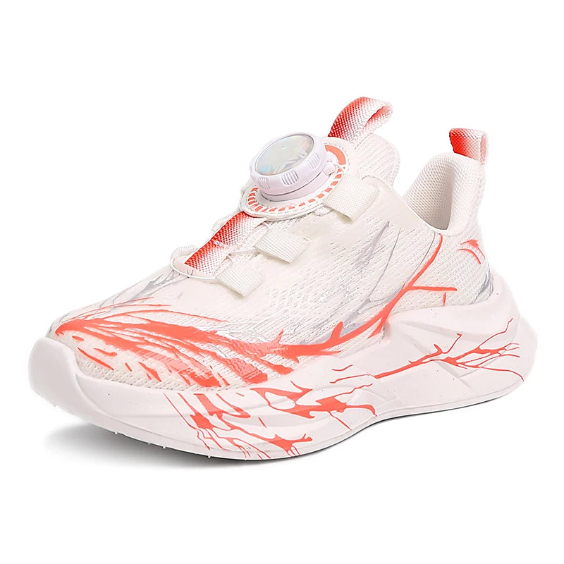 Zapatillas de deporte para estudiantes, bonitos zapatos para correr con grafiti para niños, botón giratorio, otoño 2025, nuevos zapatos de baloncesto para niños, fondo suave