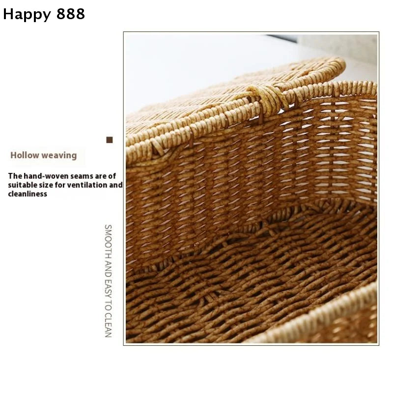 Cesta de almacenamiento de ratán de imitación de estilo bohemio, una caja de almacenamiento tejida con un marco a prueba de polvo para decoración del hogar