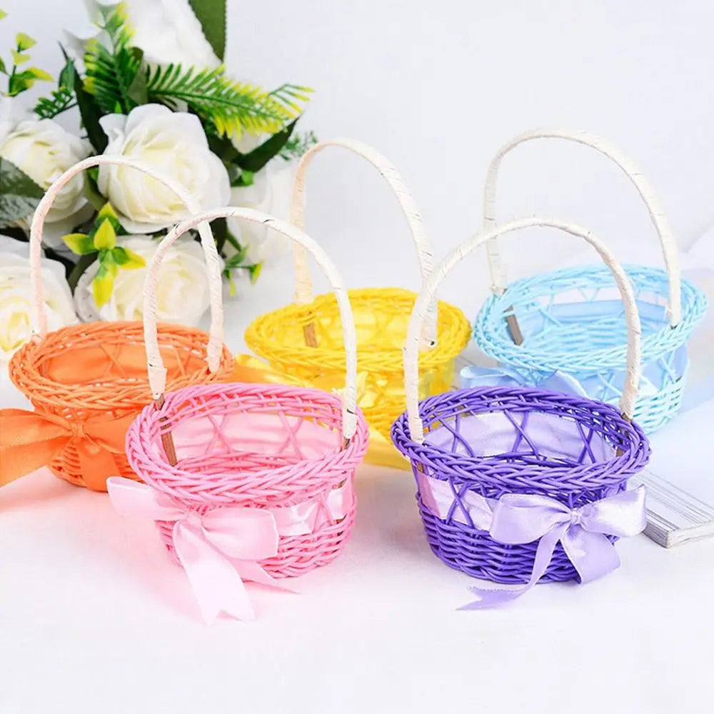 Cesta de almacenamiento de flores pequeña tejida a mano, cestas de almacenamiento redondas tejidas de ratán de 8 colores, cesta de flores de mimbre de mano