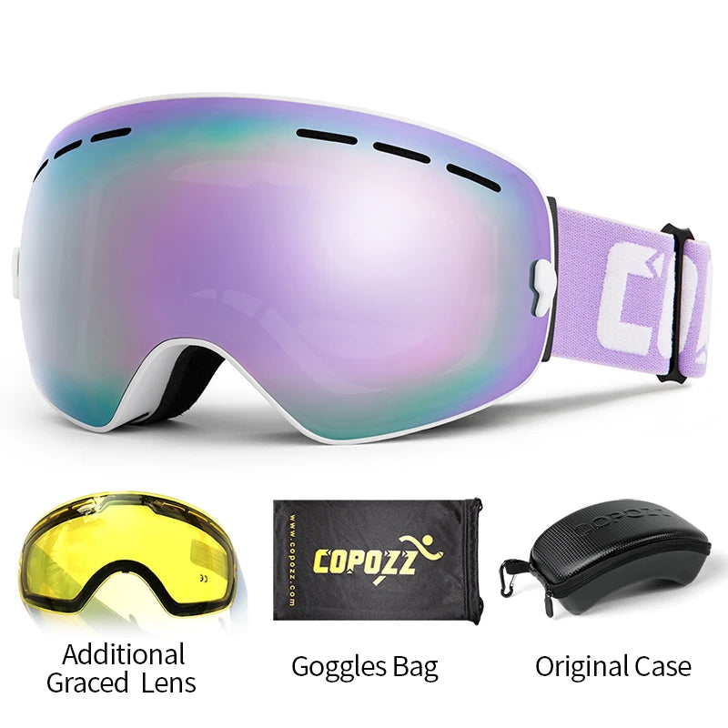 Marca COPOZZ, gafas de esquí profesionales, lentes de doble capa, antiniebla UV400, gafas de esquí grandes, esquí, Snowboard, hombres y mujeres, gafas de nieve