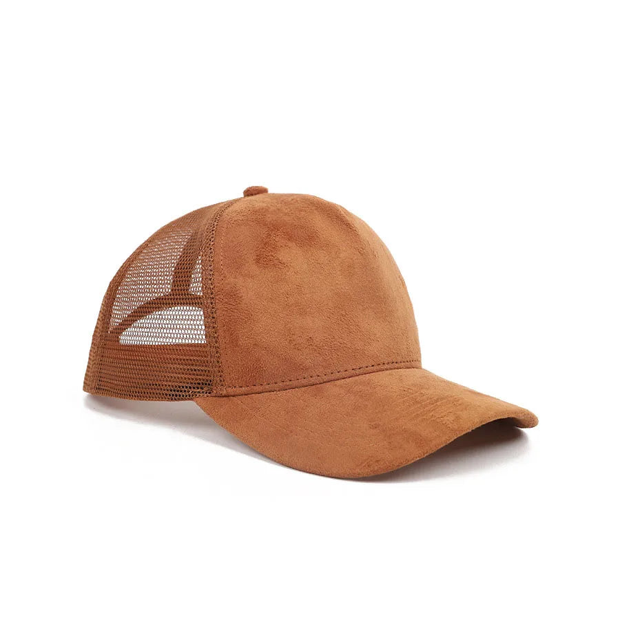 Gorra de béisbol de 1 pieza para hombre, gorra de camionero de gamuza de malla de 5 paneles, gorros para deportes al aire libre para primavera y verano para mujer, gorros de Color sólido