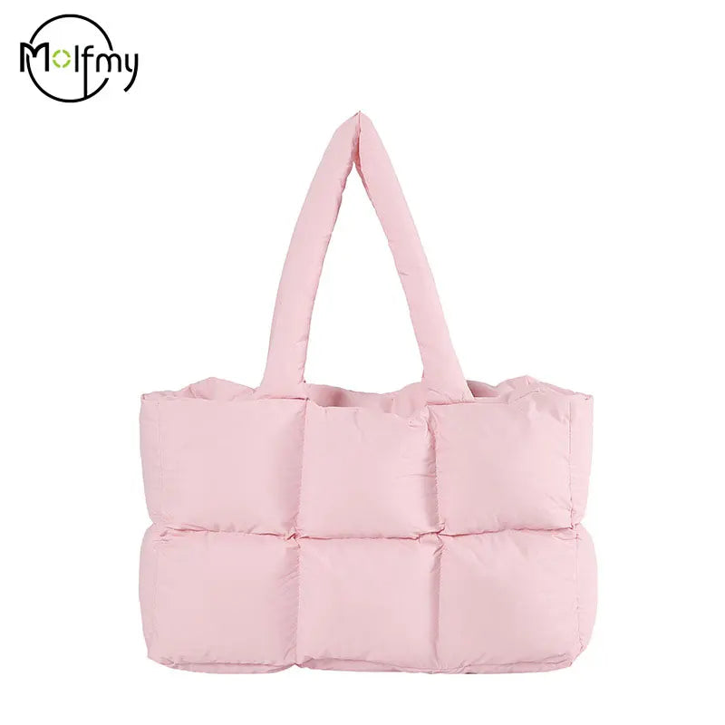 Bolso de mano acolchado a cuadros para mujer, bolsa de hombro impermeable, de gran capacidad, suave, de Color sólido, Retro, a la moda, de invierno
