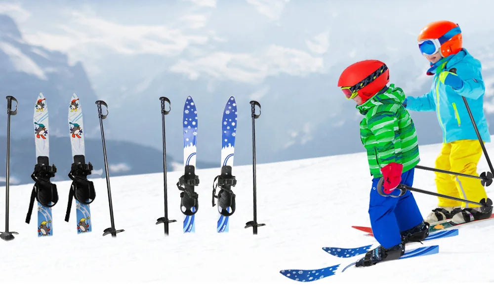 Esquís y postes de nieve para principiantes con fijaciones, tablas de esquí de baja resistencia para niños de 2 a 8 años, resistentes y seguros, equipo de esquí