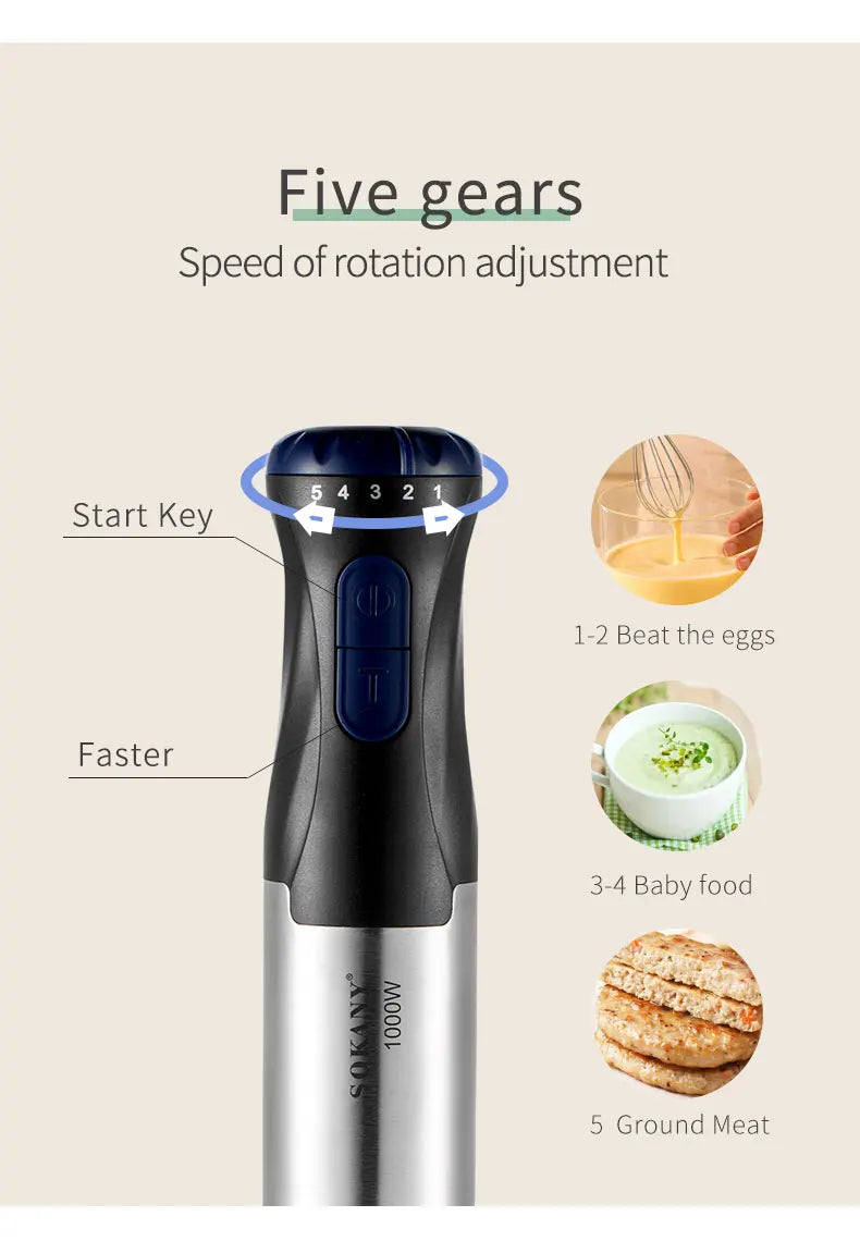 Mini licuadoras eléctricas 4 en 1, procesadores de alimentos portátiles de mano de 110V/220V, exprimidor de hoja de acero inoxidable de 5 velocidades, picado de carne