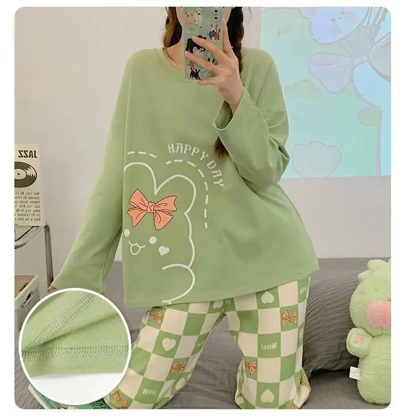 Pijamas para mujer en primavera y otoño, ropa de hogar de manga larga de otoño e invierno, sencilla y holgada