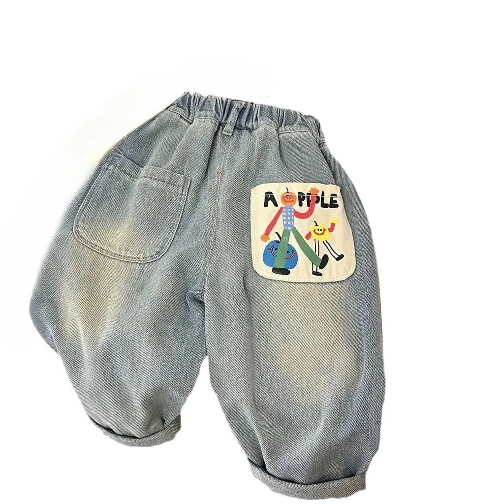 Primavera y otoño pantalones vaqueros para niños nuevos pantalones de tubo rectos casuales sueltos simples de moda pantalones de bebé